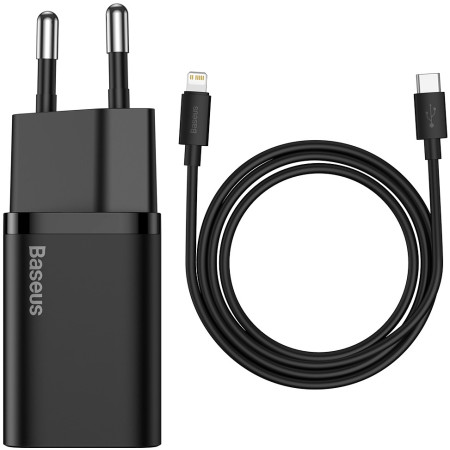 Мережевий зарядний пристрій Baseus Super Si QC PD3.0 20W Type-C 3A + Кабель 2.3A Type-C to Lightning 1м Чорний