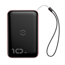 УМБ Baseus Mini S 1in2 Bracket 10000mAh 18W QC3.0 PD з Бездротовий зарядкою Qi 10W Чорний+Червоний