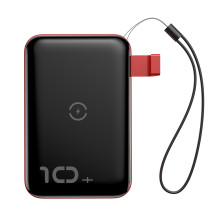 УМБ Baseus Mini S 1in2 Bracket 10000mAh 18W QC3.0 PD з Бездротовий зарядкою Qi 10W Чорний+Червоний