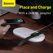 Беспроводное зарядное устройство Baseus Planet 2in1 с технологией Qi 10W MAX и адаптером 24W QC3.0 Белый
