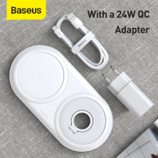 Беспроводное зарядное устройство Baseus Planet 2in1 с технологией Qi 10W MAX и адаптером 24W QC3.0 Белый