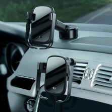 Автотримач з Бездротовою зарядкою Baseus Rock-Solid з технологією Qi 10W і зарядкою в прикурювач QC 3.0 30W 2USB 5A Чорний