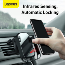 Автотримач з Бездротовою зарядкою Baseus Rock-Solid з технологією Qi 10W і зарядкою в прикурювач QC 3.0 30W 2USB 5A Чорний