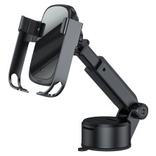 Автотримач з Бездротовою зарядкою Baseus Rock-Solid з технологією Qi 10W і зарядкою в прикурювач QC 3.0 30W 2USB 5A Чорний