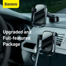 Автотримач з Бездротовою зарядкою Baseus Rock-Solid з технологією Qi 10W і зарядкою в прикурювач QC 3.0 30W 2USB 5A Чорний