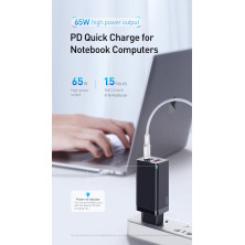 Сетевое зарядное устройство Baseus Quick GaN Travel QC4.0+PD3.0 65W USB+2Type-C 5A Черный