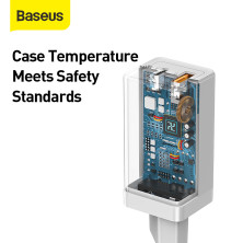 Сетевое зарядное устройство Baseus GaN Mini QC3.0+PD3.0 45W USB+Type-C 5A + кабель Baseus Type-C to Type-C 60W 20V/3A 1м Белый