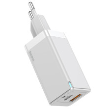 Сетевое зарядное устройство Baseus GaN Mini QC3.0+PD3.0 45W USB+Type-C 5A + кабель Baseus Type-C to Type-C 60W 20V/3A 1м Белый