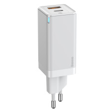 Сетевое зарядное устройство Baseus GaN Mini QC3.0+PD3.0 45W USB+Type-C 5A + кабель Baseus Type-C to Type-C 60W 20V/3A 1м Белый