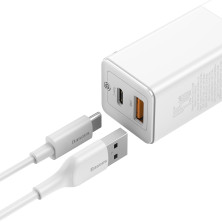 Сетевое зарядное устройство Baseus GaN Mini QC3.0+PD3.0 45W USB+Type-C 5A + кабель Baseus Type-C to Type-C 60W 20V/3A 1м Белый