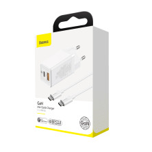 Сетевое зарядное устройство Baseus GaN Mini QC3.0+PD3.0 45W USB+Type-C 5A + кабель Baseus Type-C to Type-C 60W 20V/3A 1м Белый