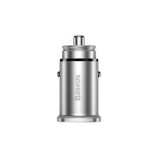 Автомобільний зарядний пристрій Baseus Square Metal QC 4.0 + PD3.0 30W USB + Type-C 5A Сріблястий