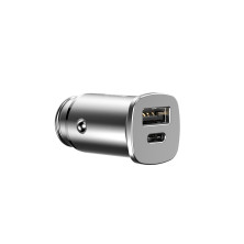Автомобільний зарядний пристрій Baseus Square Metal QC 4.0 + PD3.0 30W USB + Type-C 5A Сріблястий
