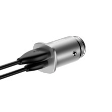 Автомобільний зарядний пристрій Baseus Square Metal QC 4.0 + PD3.0 30W USB + Type-C 5A Сріблястий