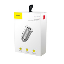 Автомобільний зарядний пристрій Baseus Square Metal QC 4.0 + PD3.0 30W USB + Type-C 5A Сріблястий