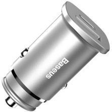 Автомобільний зарядний пристрій Baseus Square Metal QC 4.0 + PD3.0 30W USB + Type-C 5A Сріблястий