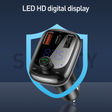 Автомобильное зарядное устройство Baseus T-Typed MP3 Car Charger S-13 Bluetooth 5.0 2USB(3.4A) + 1Type-C(5А) QC3.0 / QC4.0 36W Черный