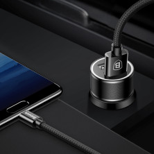 Автомобільний зарядний пристрій Baseus Small Screw 2USB 3.4A + Кабель USB to Type-C 1м 2A Чорний
