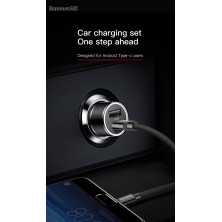 Автомобільний зарядний пристрій Baseus Small Screw 2USB 3.4A + Кабель USB to Type-C 1м 2A Чорний