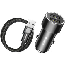 Автомобільний зарядний пристрій Baseus Small Screw 2USB 3.4A + Кабель USB to Type-C 1м 2A Чорний