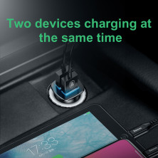 Автомобильное зарядное устройство Baseus Square Metal QC 3.0 30W 2USB 5A Черный