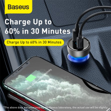 Автомобильное зарядное устройство Baseus Particular Digital QC 4.0+PD3.0 PPS 65W USB + Type-C 5A Серый