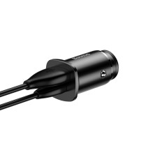Автомобильное зарядное устройство Baseus Square Metal QC 4.0+PD3.0 30W USB + Type-C 5A Черный