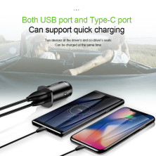 Автомобильное зарядное устройство Baseus Square Metal QC 4.0+PD3.0 30W USB + Type-C 5A Черный