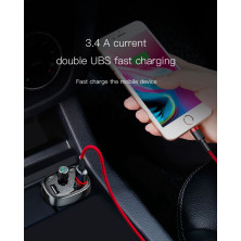 Автомобільний зарядний пристрій Baseus T-Typed MP3 Car Charger S-09 2USB 3.4A Сріблястий
