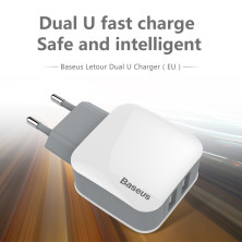 Сетевое зарядное устройство Baseus Letour Dual U Charger 2USB 2.4A Бело-Серый