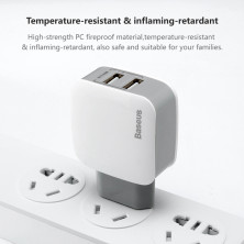 Сетевое зарядное устройство Baseus Letour Dual U Charger 2USB 2.4A Бело-Серый