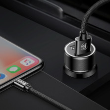 Автомобильное зарядное устройство Baseus Small Screw 2USB 3.4A + Кабель USB to Lightning 1м 2A Черный