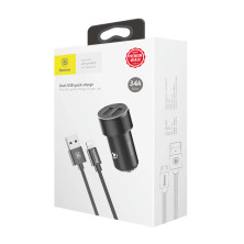Автомобильное зарядное устройство Baseus Small Screw 2USB 3.4A + Кабель USB to Lightning 1м 2A Черный
