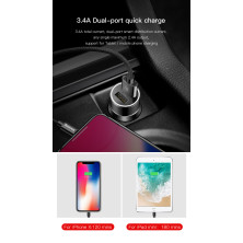 Автомобильное зарядное устройство Baseus Small Screw 2USB 3.4A + Кабель USB to Lightning 1м 2A Черный