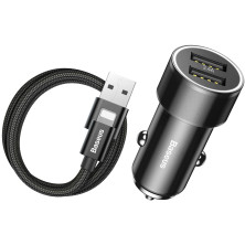 Автомобільний зарядний пристрій Baseus Small Screw 2USB 3.4A + Кабель USB to Lightning 1м 2A Чорний