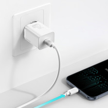 Мережевий зарядний пристрій Baseus Super Si QC PD3.0 20W Type-C 3A + Кабель 2.3A Type-C to Lightning 1м Білий