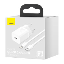 Мережевий зарядний пристрій Baseus Super Si QC PD3.0 20W Type-C 3A + Кабель 2.3A Type-C to Lightning 1м Білий