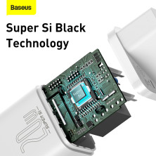 Мережевий зарядний пристрій Baseus Super Si QC PD3.0 20W Type-C 3A + Кабель 2.3A Type-C to Lightning 1м Білий