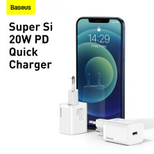 Мережевий зарядний пристрій Baseus Super Si QC PD3.0 20W Type-C 3A + Кабель 2.3A Type-C to Lightning 1м Білий