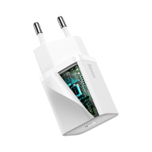Мережевий зарядний пристрій Baseus Super Si QC PD3.0 20W Type-C 3A + Кабель 2.3A Type-C to Lightning 1м Білий