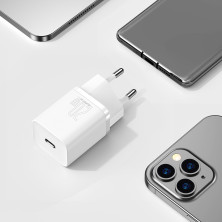 Мережевий зарядний пристрій Baseus Super Si QC PD3.0 20W Type-C 3A + Кабель 2.3A Type-C to Lightning 1м Білий