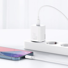 Мережевий зарядний пристрій Baseus Super Si QC PD3.0 20W Type-C 3A + Кабель 2.3A Type-C to Lightning 1м Білий