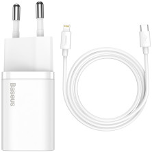 Мережевий зарядний пристрій Baseus Super Si QC PD3.0 20W Type-C 3A + Кабель 2.3A Type-C to Lightning 1м Білий