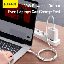 Сетевое зарядное устройство Baseus Speed PPS QC3.0+PD3.0 30W VOOC USB+Type-C 5A + Кабель VOOC Type-C to Type-C 5A 1м Белый