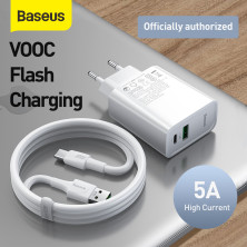 Сетевое зарядное устройство Baseus Speed PPS QC3.0+PD3.0 30W VOOC USB+Type-C 5A + Кабель VOOC Type-C to Type-C 5A 1м Белый