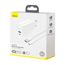 Сетевое зарядное устройство Baseus Speed PPS QC3.0+PD3.0 30W VOOC USB+Type-C 5A + Кабель VOOC Type-C to Type-C 5A 1м Белый