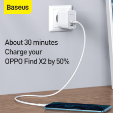Сетевое зарядное устройство Baseus Speed PPS QC3.0+PD3.0 30W VOOC USB+Type-C 5A + Кабель VOOC Type-C to Type-C 5A 1м Белый