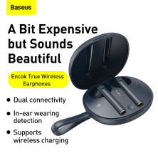 Бездротові Bluetooth навушники Baseus Encok TWS W05 з функцією бездротової зарядки Qi СинІй
