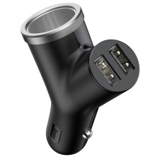 Автомобильное зарядное устройство Baseus Y-Type 2 USB 3.4A + 1 Прикуриватель 40W Черный