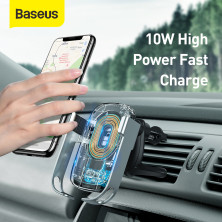 Автотримач з Бездротовою зарядкою Baseus Rock-Solid з технологією Qi 10W і зарядкою в прикурювач QC 3.0 30W 2USB 5A Сріблястий